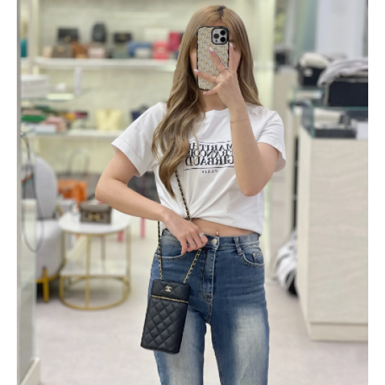 YL [ Pre-owned ] Chanel Phone bag with chain ( Black / Ghw )