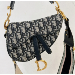 YL [ Pre-owned ] Dior mini saddle with dior strap ( navy / ghw )