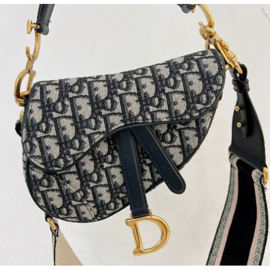 YL [ Pre-owned ] Dior mini saddle with dior strap ( navy / ghw )