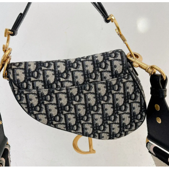 YL [ Pre-owned ] Dior mini saddle with dior strap ( navy / ghw )